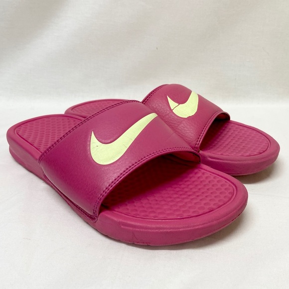 Pink and green nike slides Clearance